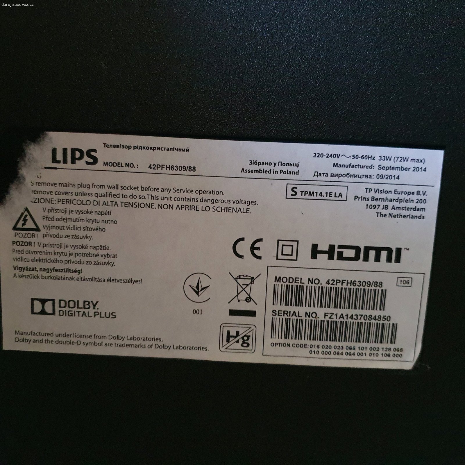 daruji tv na dily. Daruji tv Philips 42pfh6309/88p pravděpodobně odešlo podsvícení zobrasi ze napiš Philips hodně slabe, koukal jsem ze stoji 219kc, tak pokud si to chce někdo opravit je jeho