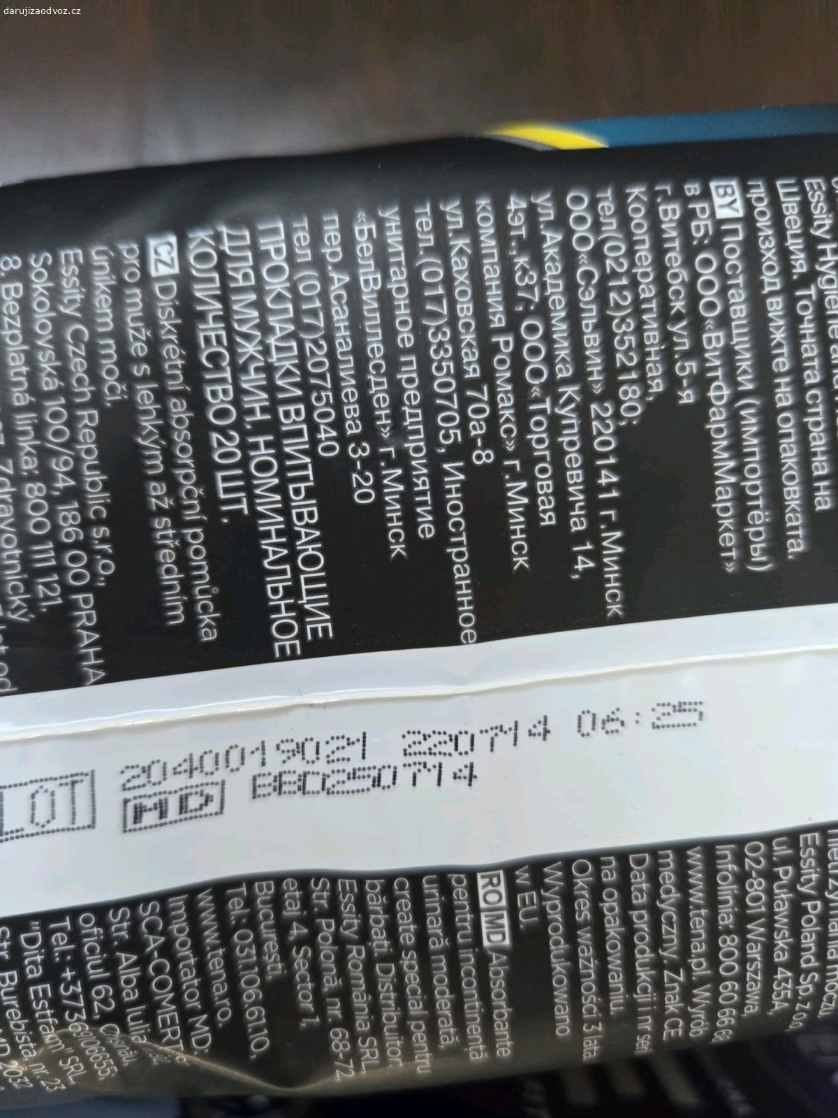 daruji vložky TENA pánské. daruji TENA vložky pánské ....celkem 35 balíku ...17+18 balení ...po expiraci ale nenačaté....vyzvednutí Nučice P západ