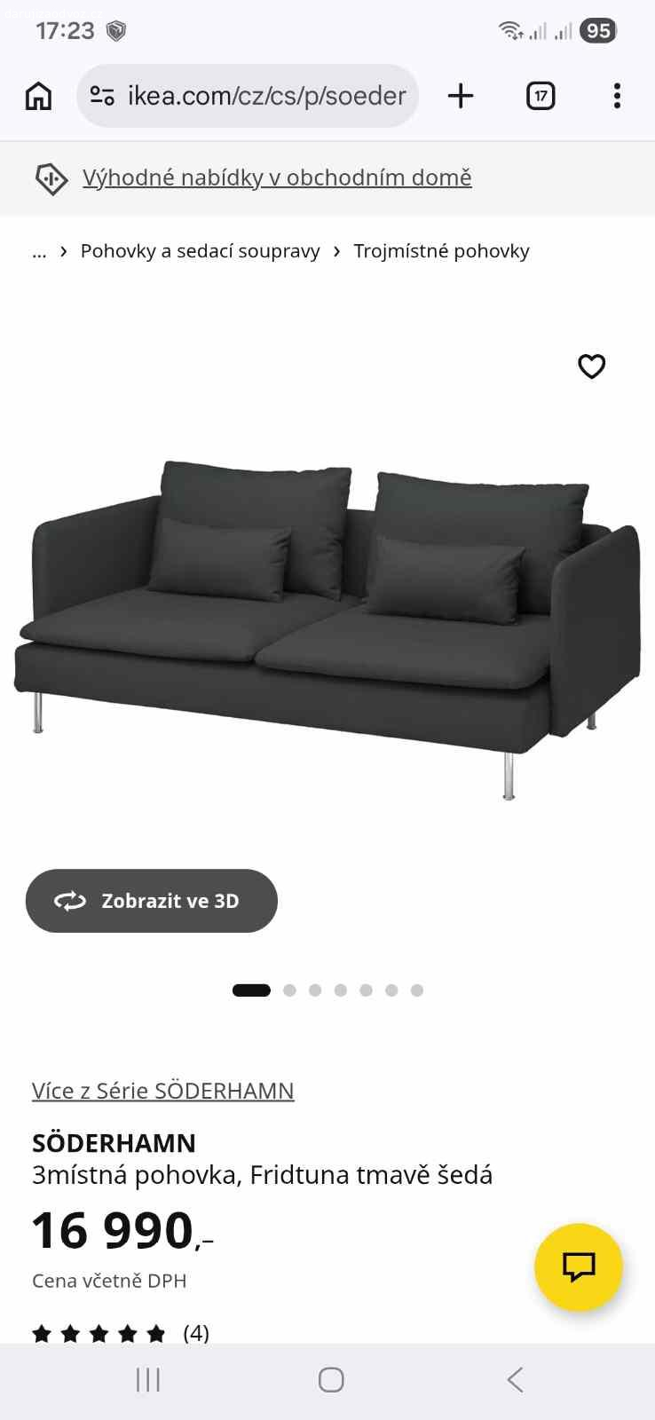 Daruju sedacku. Ikea SÖDERHAMN
3místná pohovka plus volny dil_ taburet