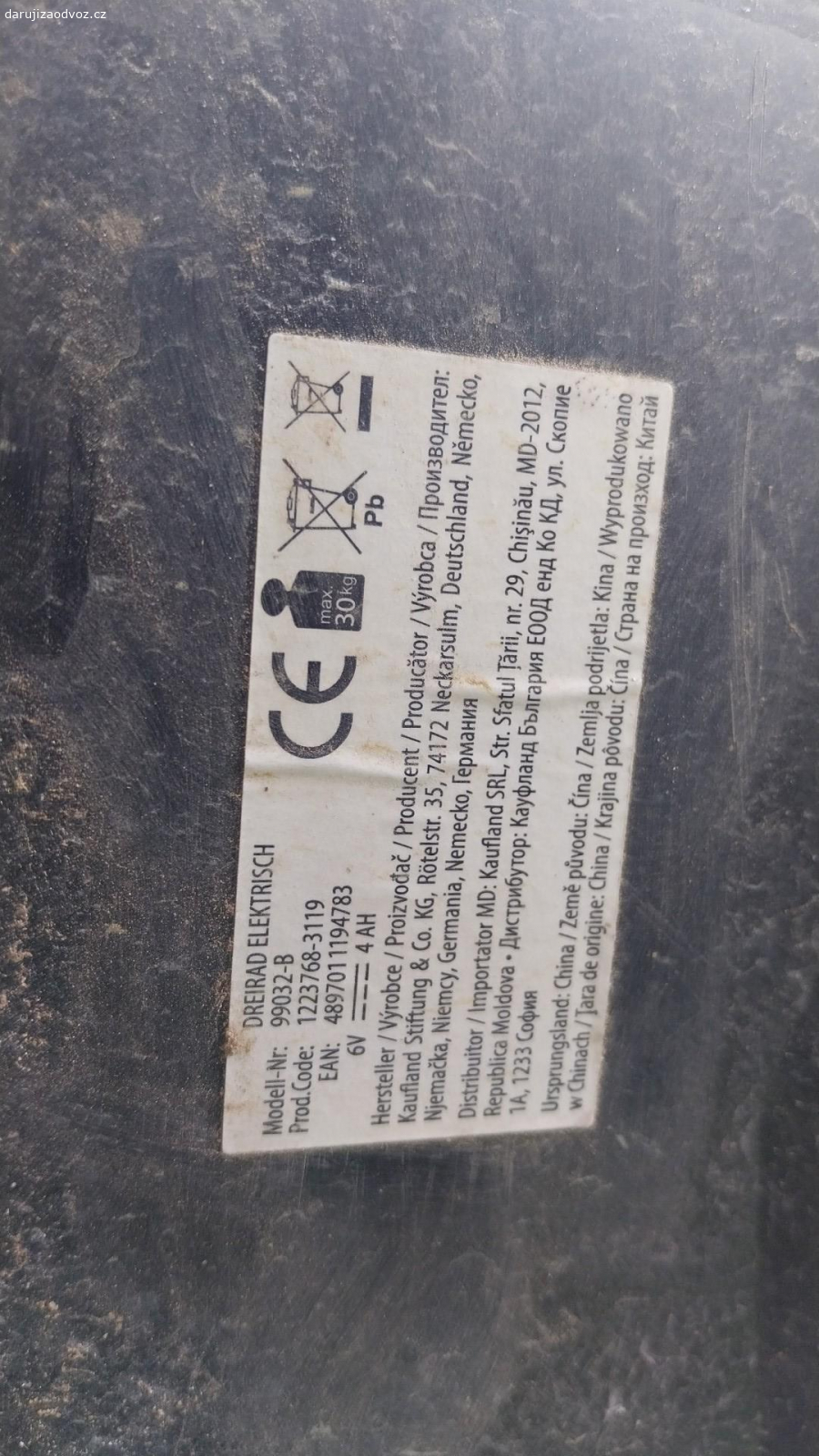 el. tříkolka. nalezoví stav bez nebyječky a bez baterie