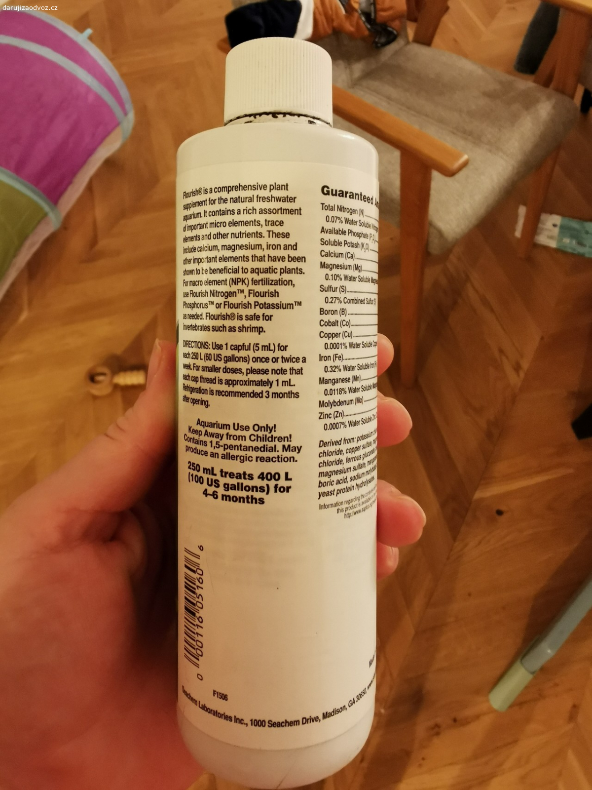 Hnojivo/výživa Flourish akvária. Zrusili jsme akvarium, jiz neuvyuzijeme. Doporucene datum spotreby do letoska, ale jiste vydrží mnohem dele. Je tam cca 3/4 lahve, meli jsme po celou dobu v lednici.
Prosím piste sms.
