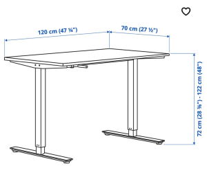 IKEA Polohovací stůl, bílá, 120x70