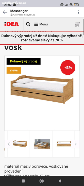 Jednolůžková postel + rošt