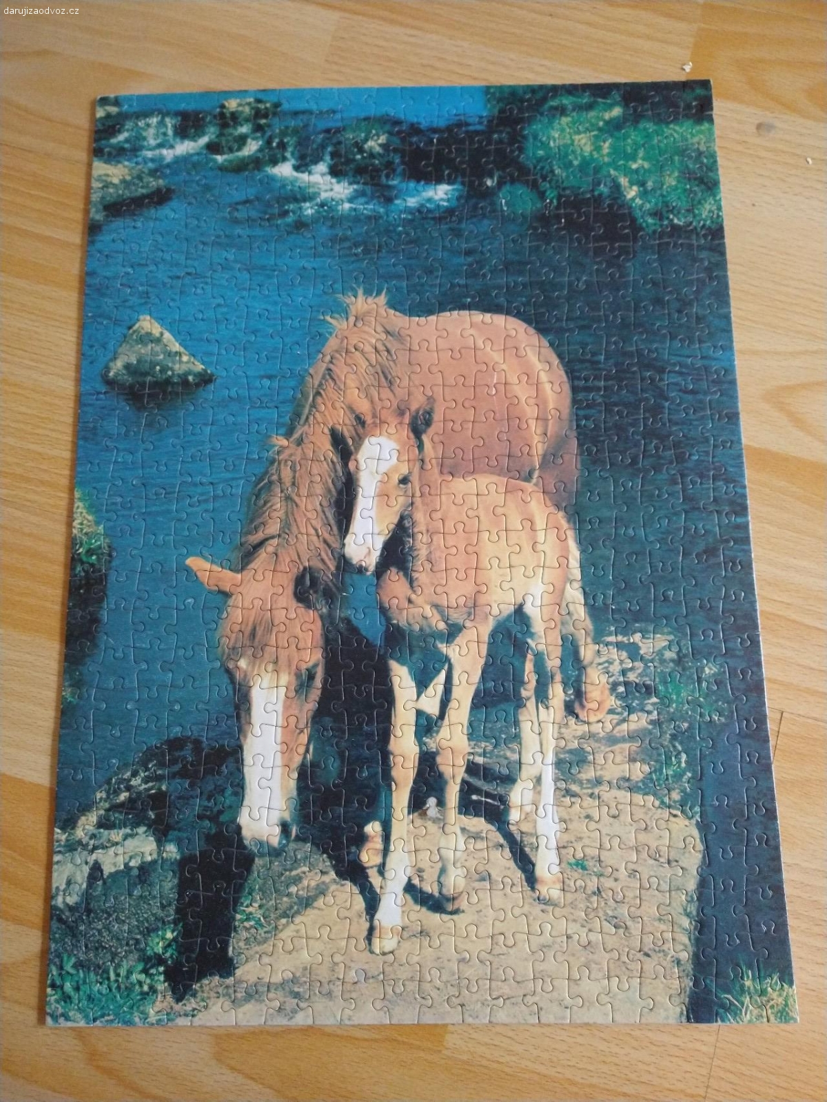 obrázek. složené a zalepené puzzle s obrázkem koní