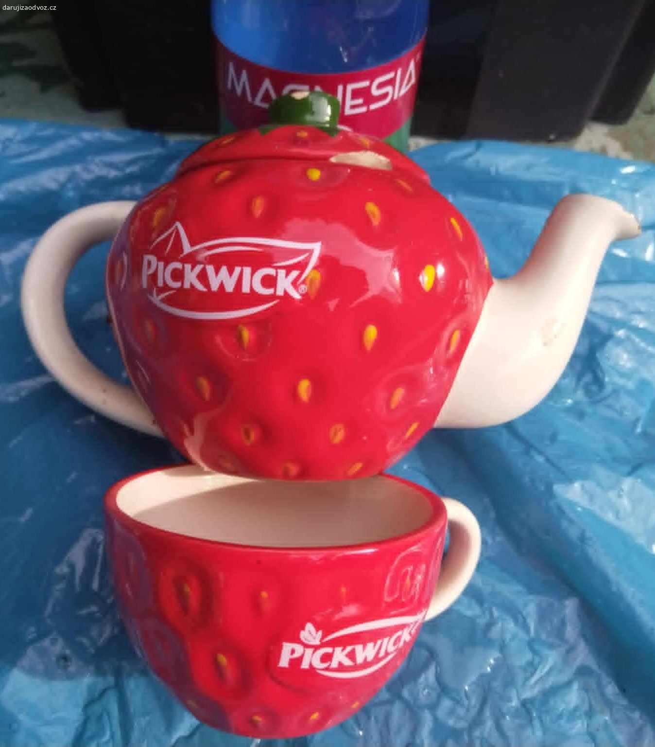 Pickwick konvice na čaj s víčkem a hrnek. Daruji zdarma za odvoz Pickwick konvici na čaj s víčkem a hrnek - konvice má drobné oťuky, viz foto, hrnek je v pořádku. Praha 10-Strašnice. Nikam nenosím, neposílám.