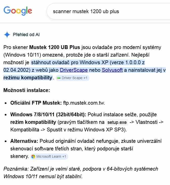 Skener / Scanner MUSTEK 1200 UB Plus. Daruju funkcni skener / scanner, starsi model. 

Pridam instalacni CD. Uzitecne tipy k instalaci - viz text na obrazku. 

Neposilam, jen osobni odber v Praze 17 (Repy) po predchozi dohode. Prosim napiste hned, kdy byste se mohli stavet na prevzeti, dekuju.