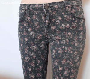 Skinny kalhoty květinové tmavě zelené, vel. 36,Clo