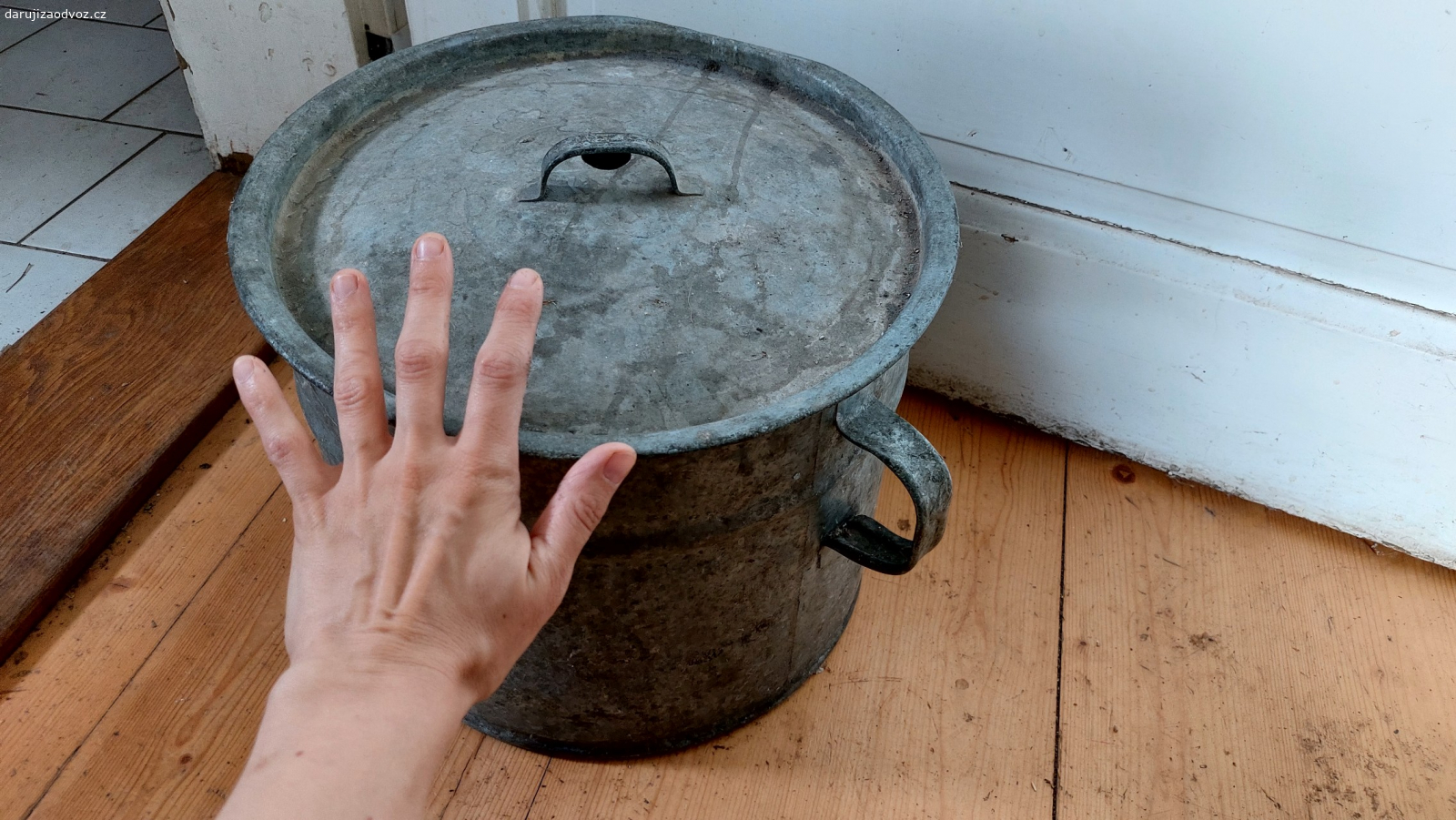 Starý zavařovací hrnec Rex. Hodně starý hrnec Rex. Chybí tyč, nutno vyčistit. 32 cm průměr, 26 cm výška.