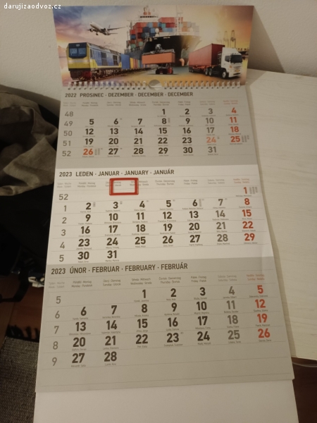 Tříměsíční kalendář. Daruji za odvoz 3měsíční kalendař pro rok 2023.
Bohužel zůstal zapomenutý ve skříni a mezitím byl pořízen nový.