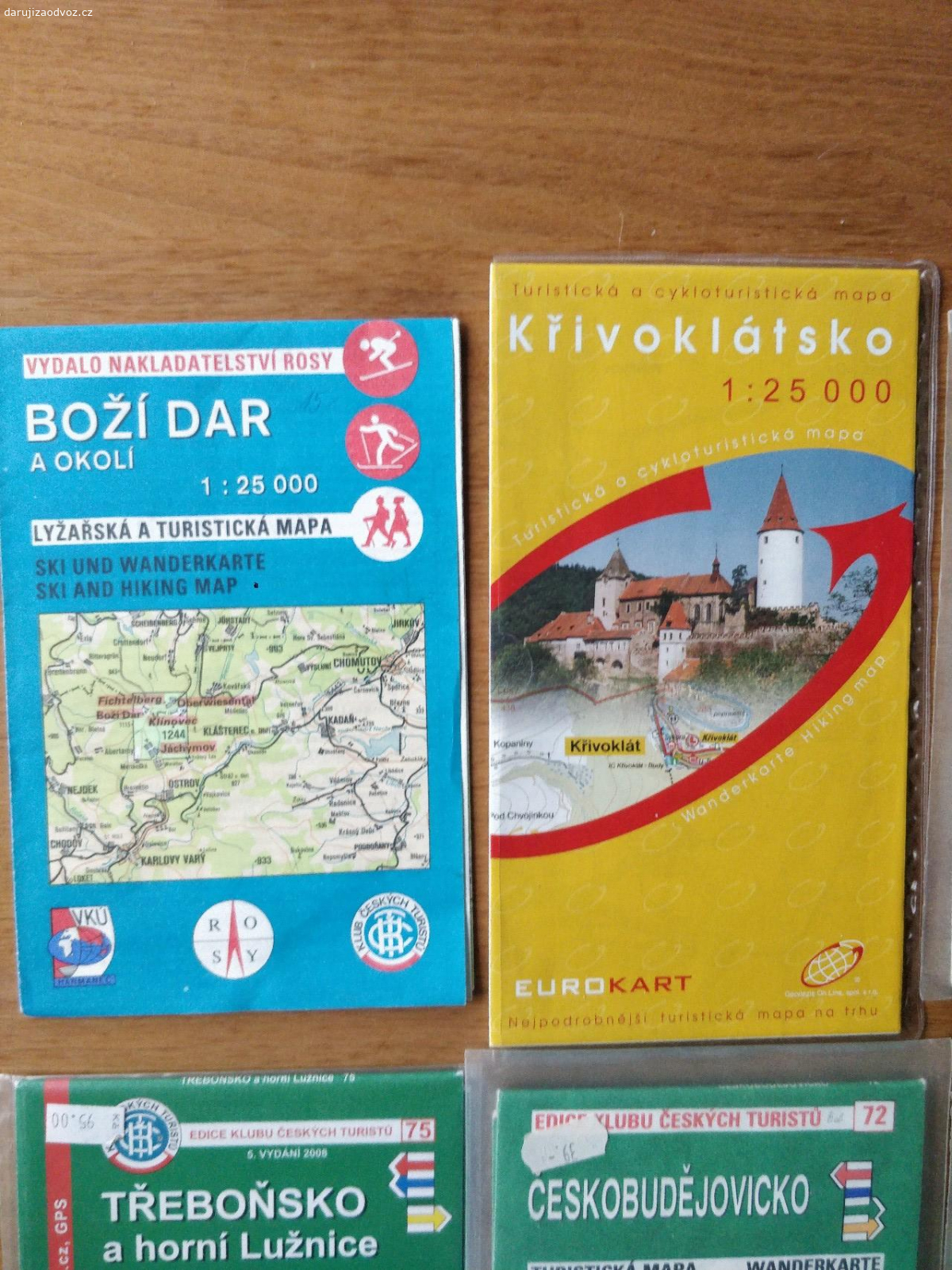Turistické mapy. Daruji turistické mapy těchto regionů:
Boží Dar a okolí
Křivoklátsko a Rakovnicko
Česká Sibiř a Táborsko sever
Táborsko jih a střední Lužnice
Třeboňsko a horní Lužnice
Českobudějovicko

Vše velmi dobrý stav.