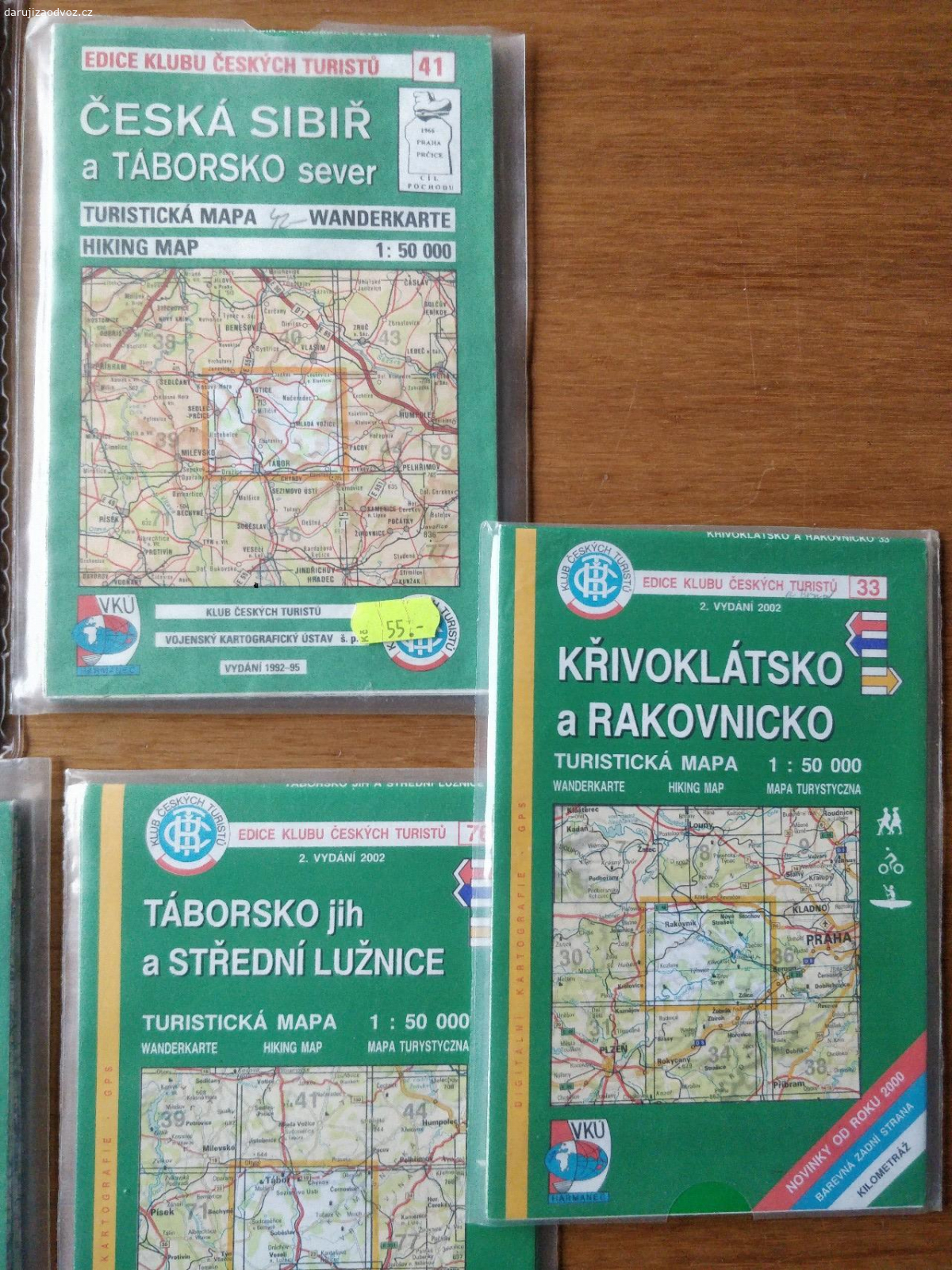 Turistické mapy. Daruji turistické mapy těchto regionů:
Boží Dar a okolí
Křivoklátsko a Rakovnicko
Česká Sibiř a Táborsko sever
Táborsko jih a střední Lužnice
Třeboňsko a horní Lužnice
Českobudějovicko

Vše velmi dobrý stav.